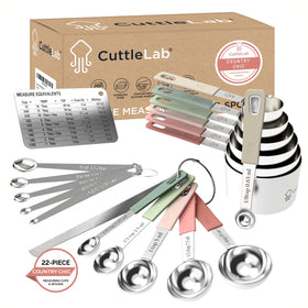 CuttleLab 22-piece measuring cups with flat bottoms for stable countertop use