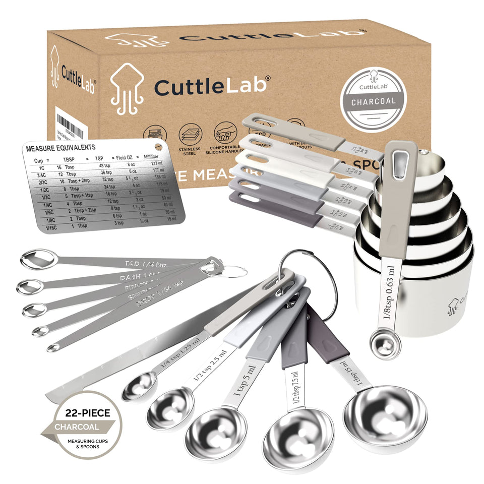 CuttleLab 22-piece measuring set laid out for quick reference