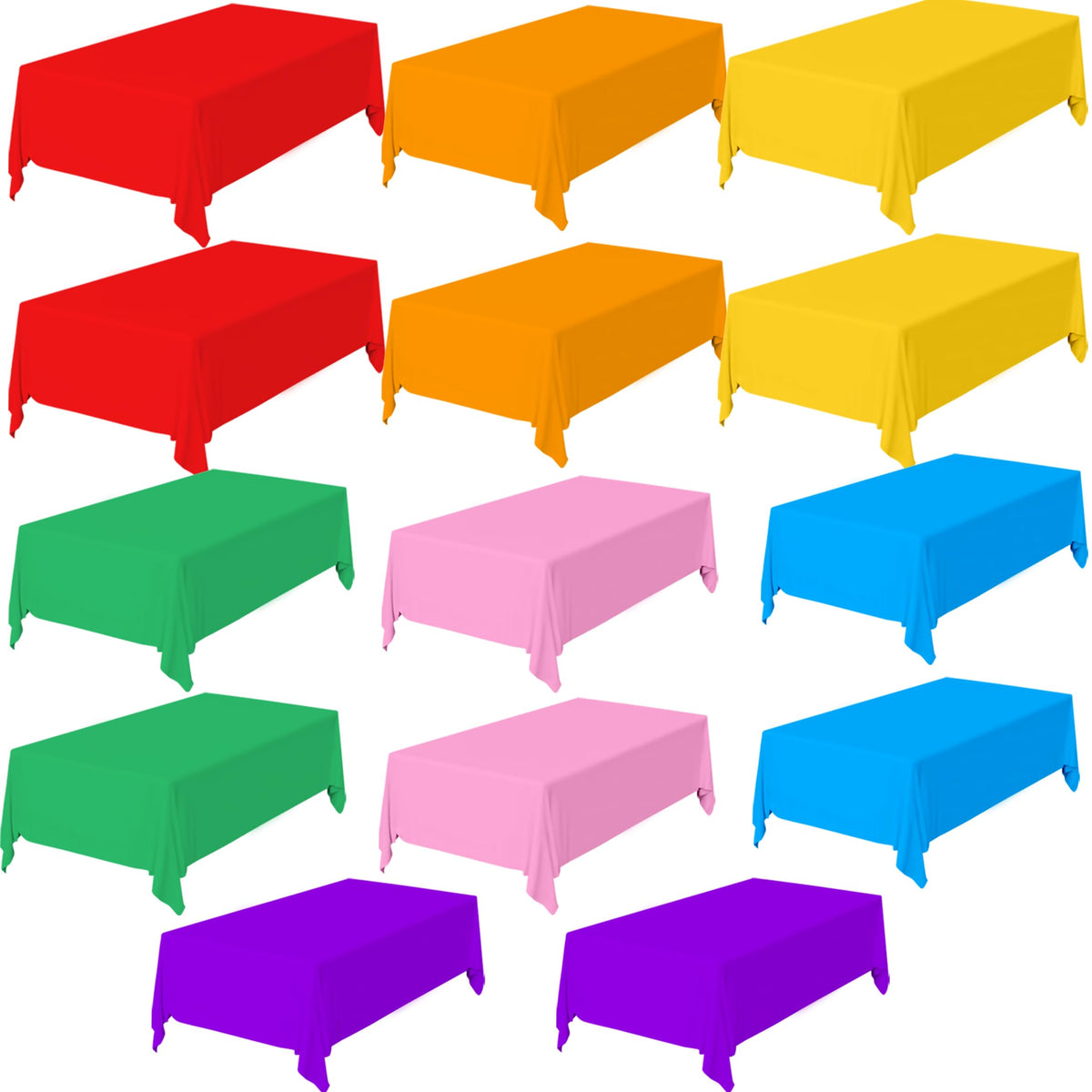 CUUSNNY rainbow tablecloths spread over a long table for a festive look.