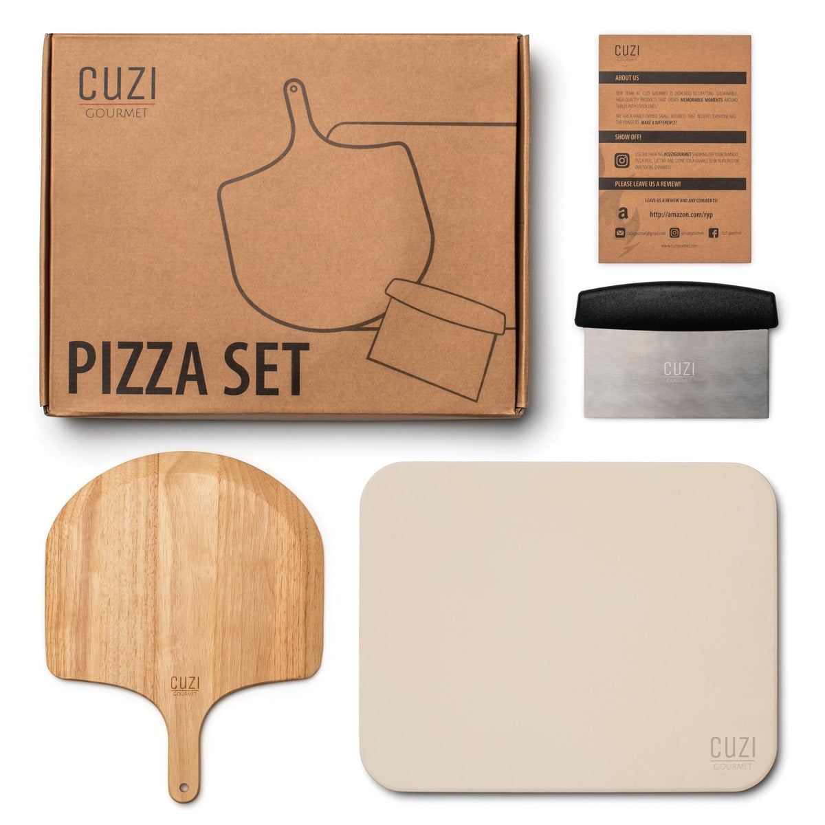 Cuzi Gourmet natural materials highlight eco-friendly wood and stone.