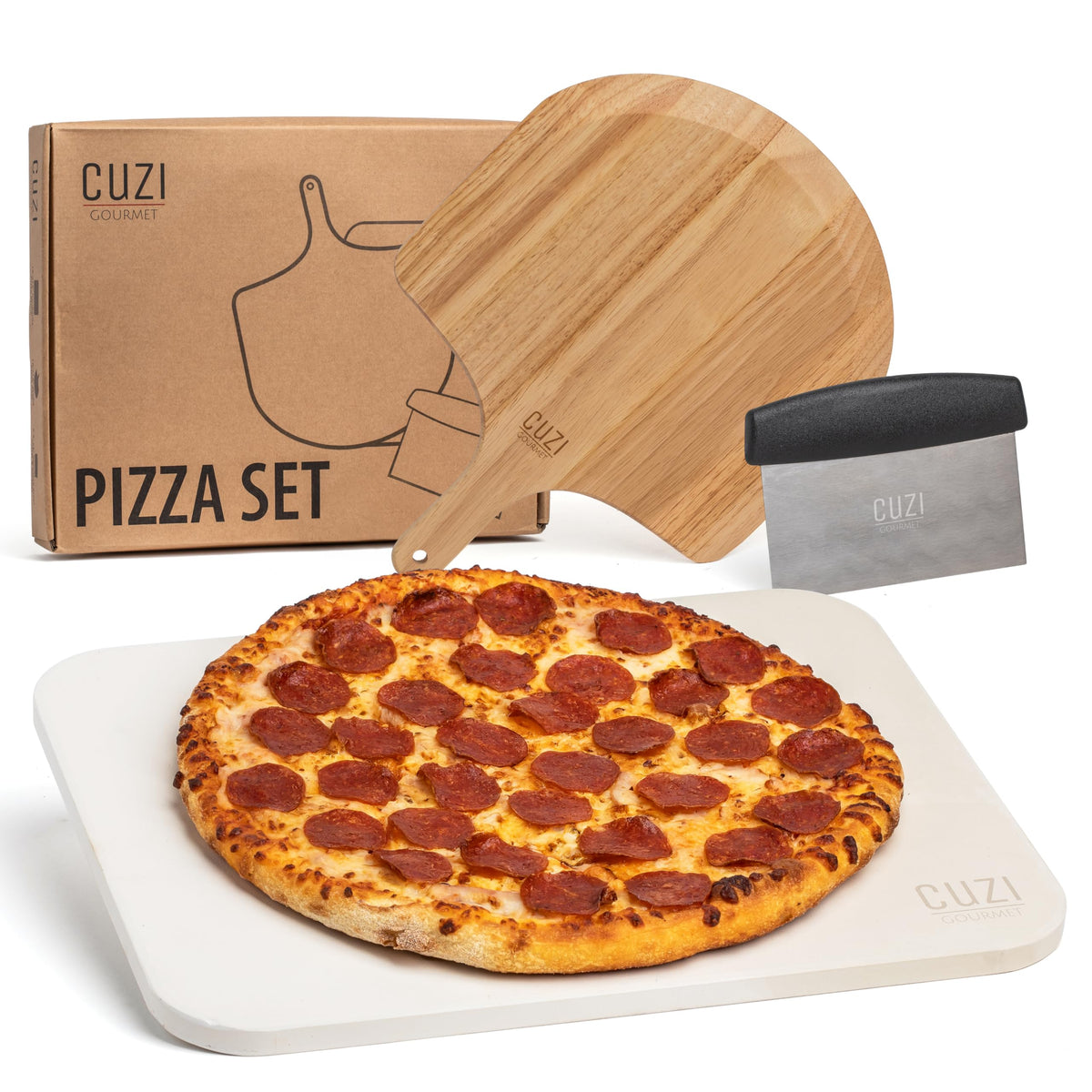 Cuzi Gourmet pizza stone 15x12 for even baking at home.