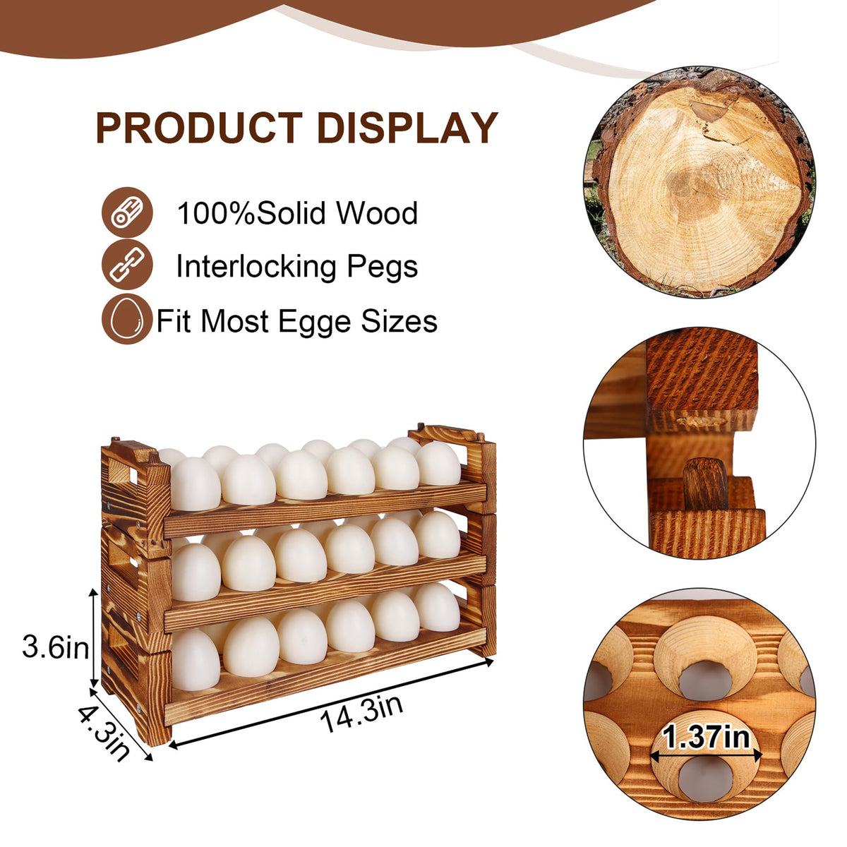 CVHOMEDECO 3-tier egg holder displays eggs neatly and saves space on countertops.