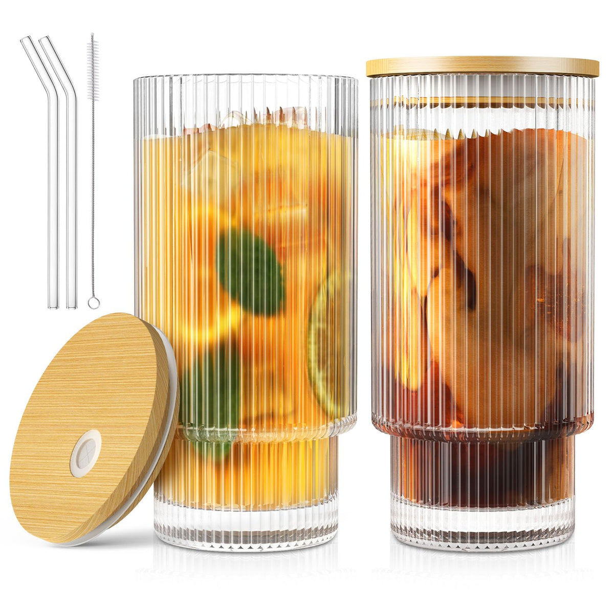 CWHHRN 16oz glass cup with lid and straw for cocktails and iced coffee