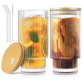CWHHRN 16oz glass cup with lid and straw for cocktails and iced coffee