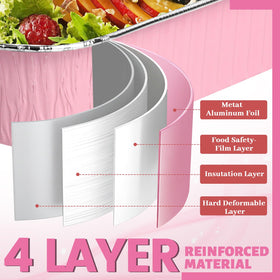 CXIIPOL 35-pack pink aluminum pans with lids ready for catering.