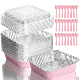 CXIIPOL pink 8x8 pan with lid side view for easy portioning.