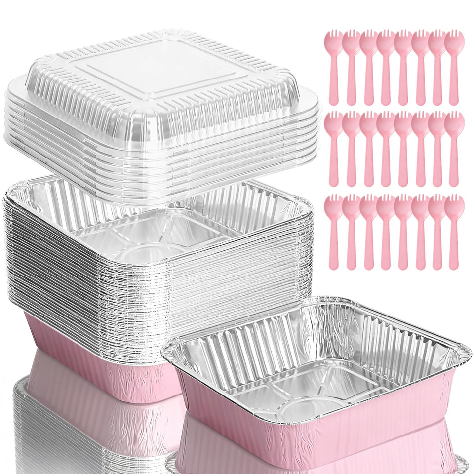 CXIIPOL pink 8x8 pan with lid side view for easy portioning.