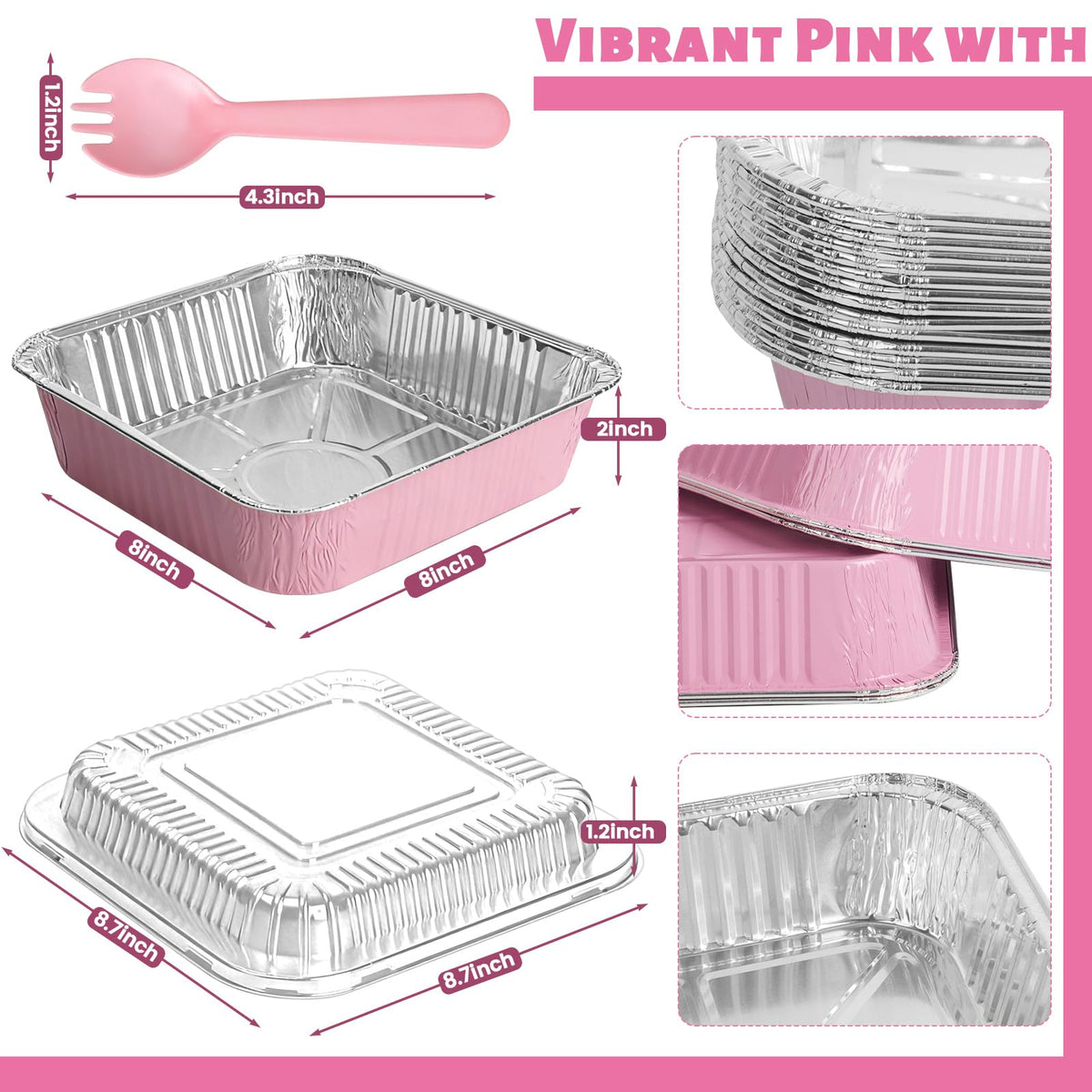 CXIIPOL pink 8x8 pan with lid top view ideal for bake-and-serve.