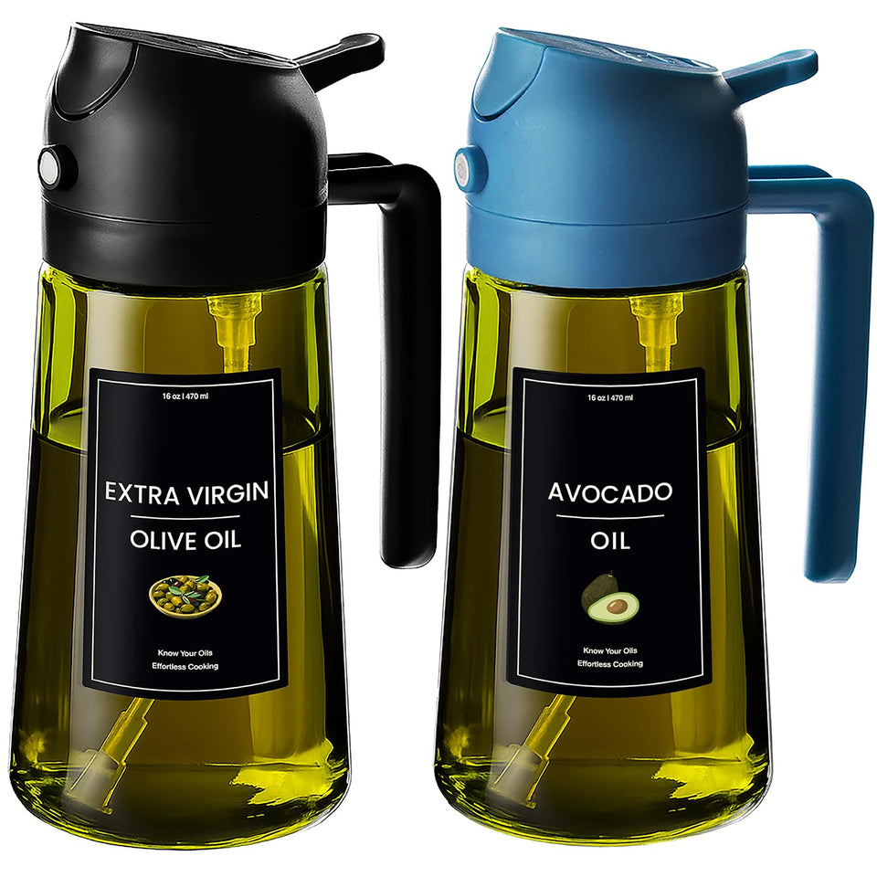 CXINYI 16oz olive oil dispenser bottle for spray and pour with light-protective glass.