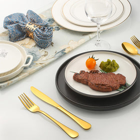 CXJY gold silverware flatware mirror finish enhances table setting.