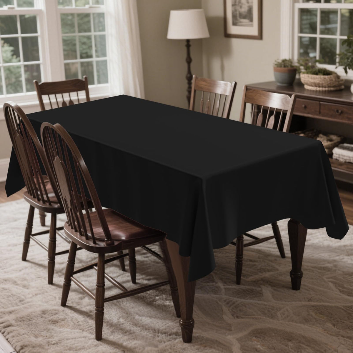 CXPSINC black table cover enhances decor for weddings and banquets.