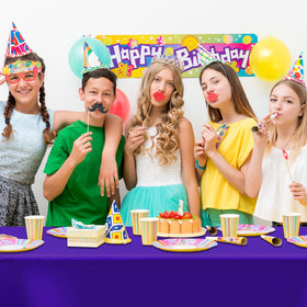 Purple CXPSINC table cover adds color to decor and protects surfaces.