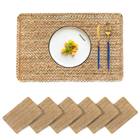 CY SISTERS placemats display natural water hyacinth weave with durable surface protection
