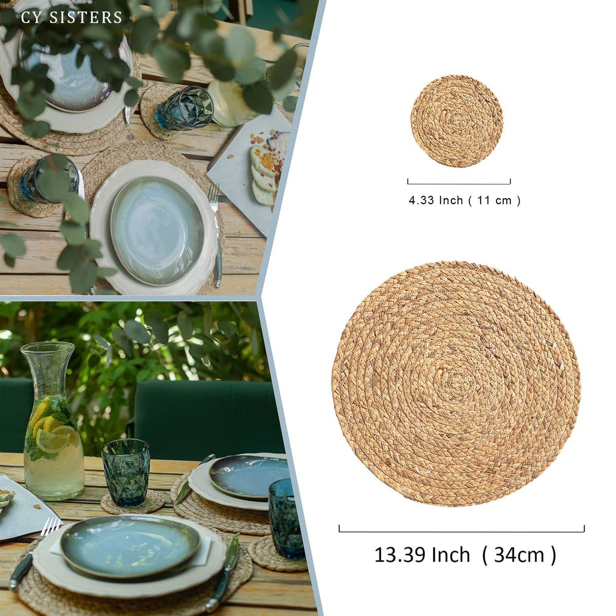 CY SISTERS placemats on a wood table elevate casual meals.