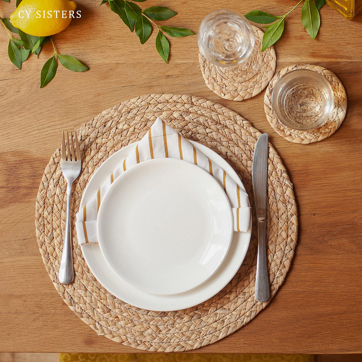 CY SISTERS round placemats are easy to wipe clean for busy kitchens.