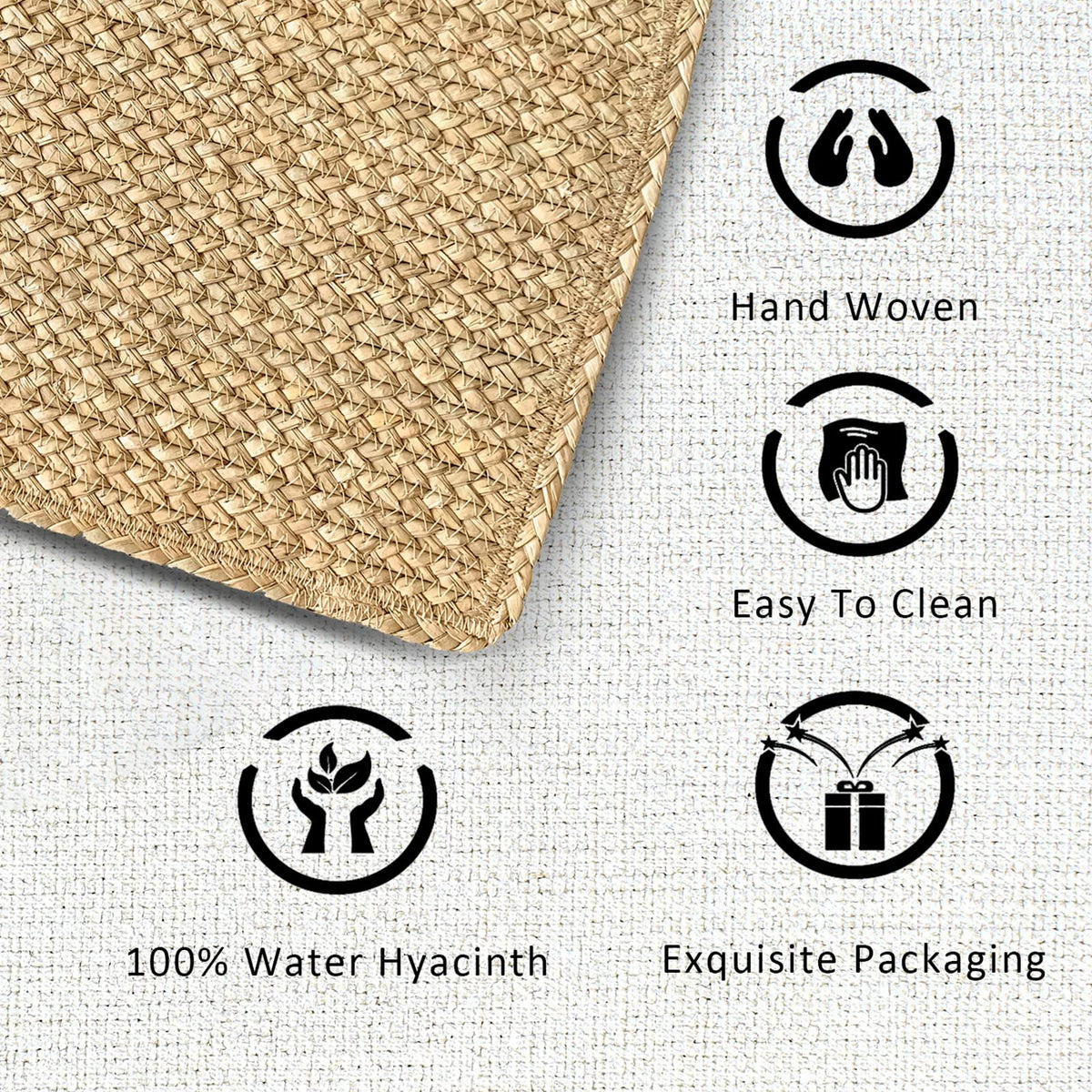 CY SISTERS woven placemats close-up of tight weave texture, rattan-style finish