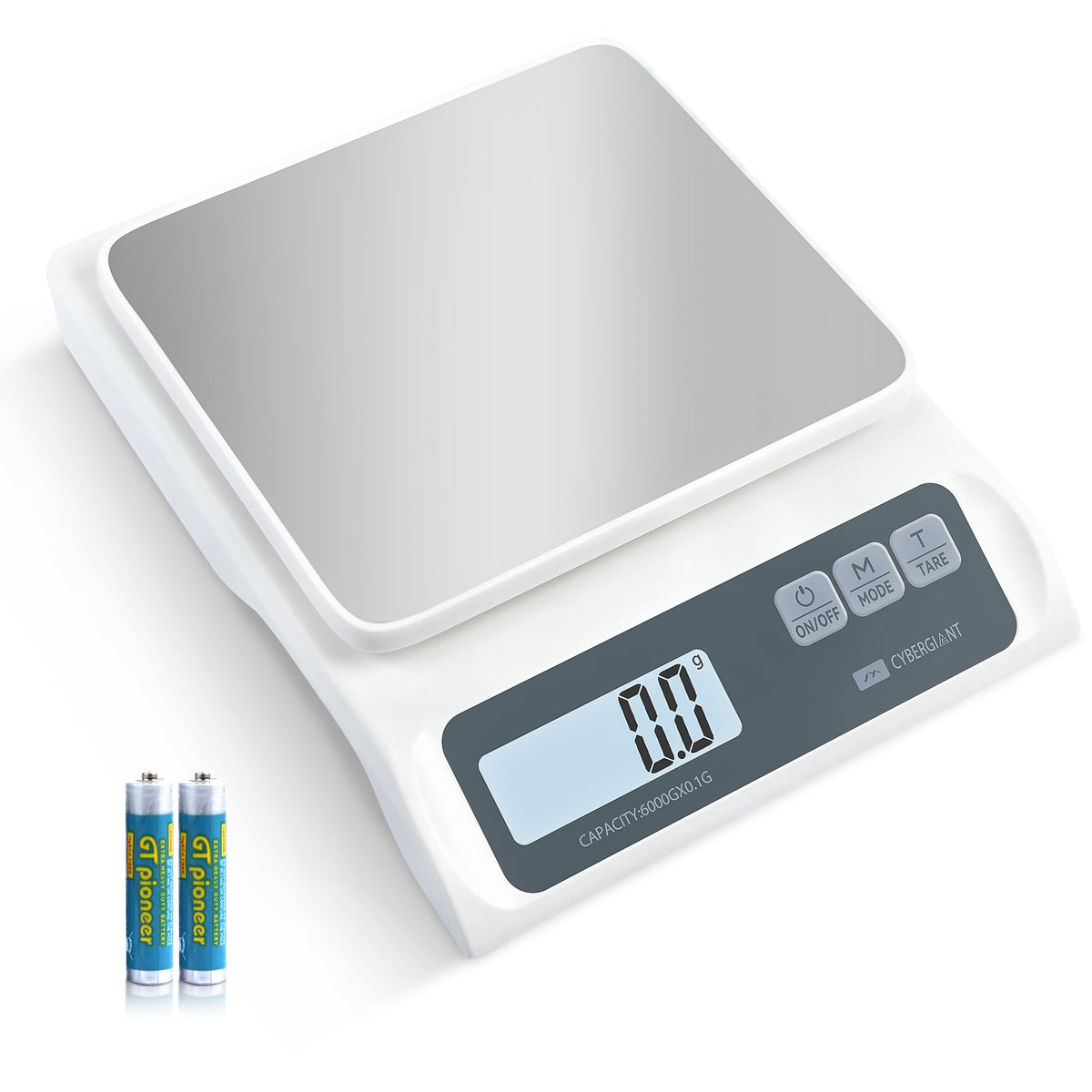 Cybergiant 13lb precision digital scale with stainless steel platform for precise portions.