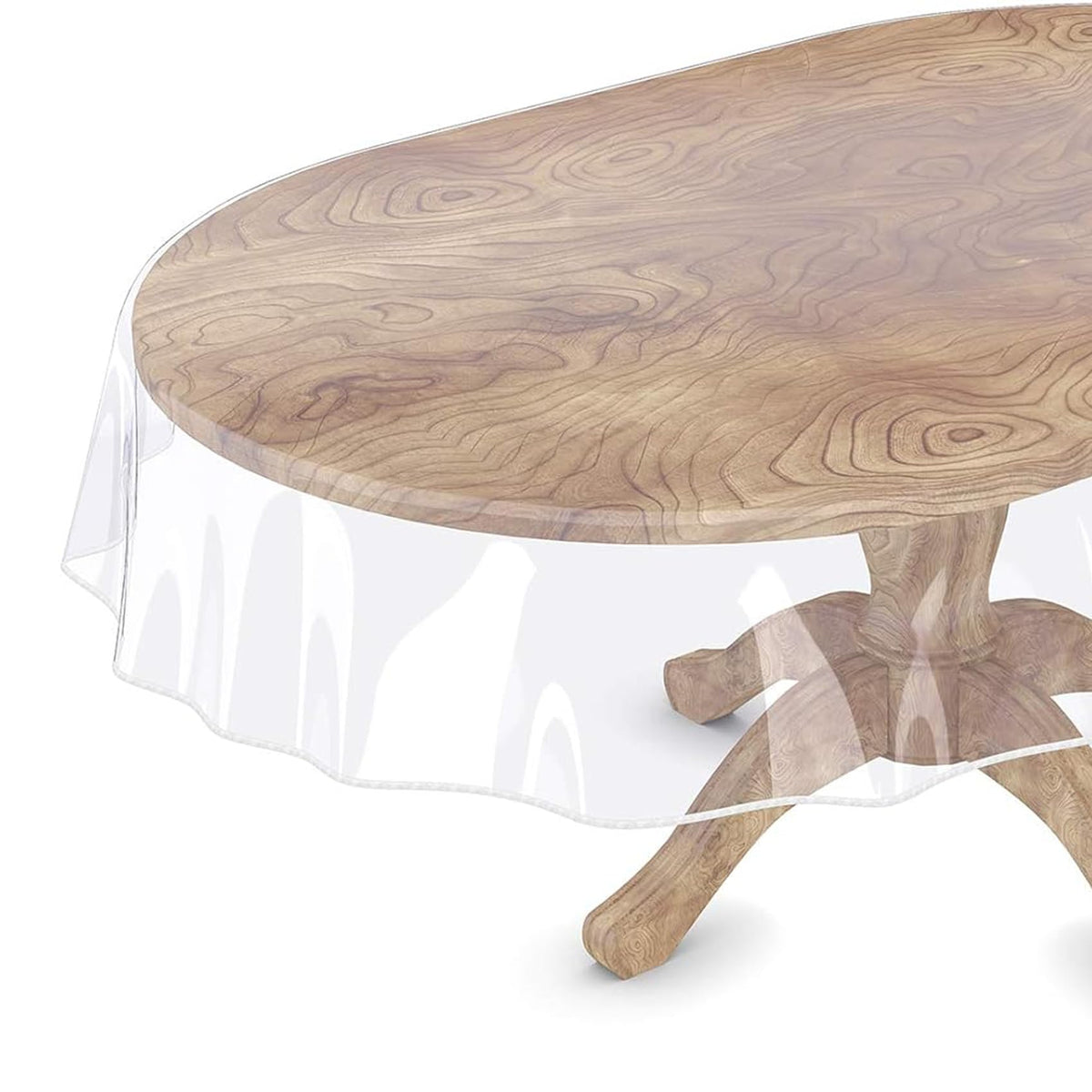 Cyberlight clear oval table cover 60x90 inches protects tables while remaining transparent.
