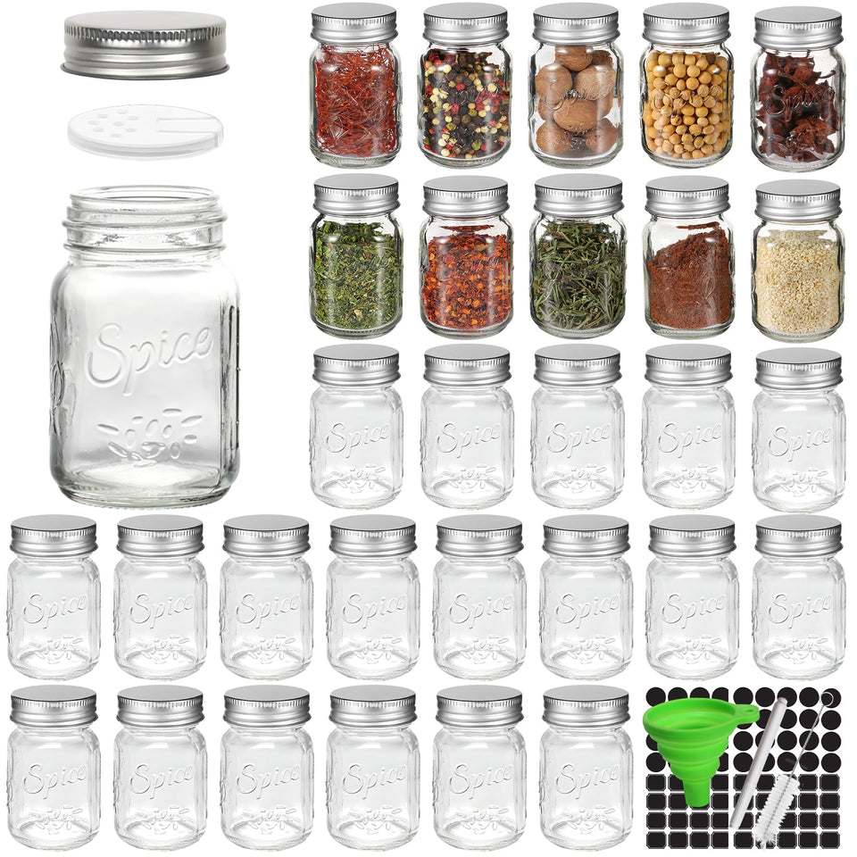 CycleMore 30-pack 4oz glass spice jars clearly show contents for easy cooking prep