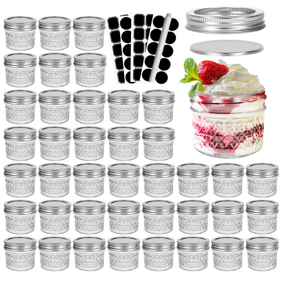 CycleMore 40-pack 4oz mini mason jars with silver lids for pantry storage