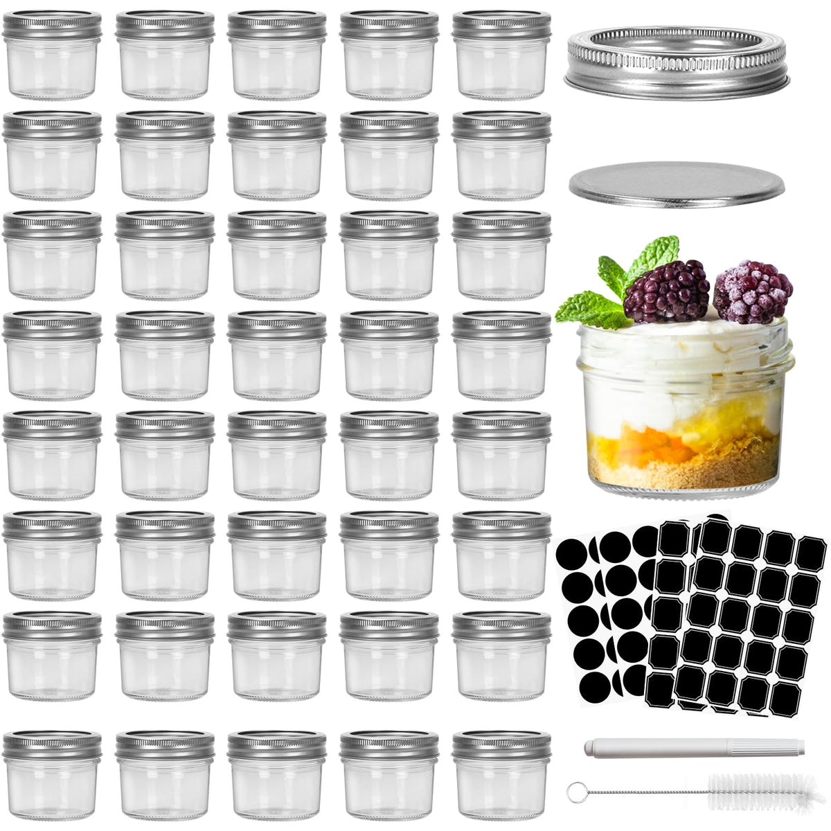 CycleMore 4oz clear mason jar with silver separable lids for fresh storage