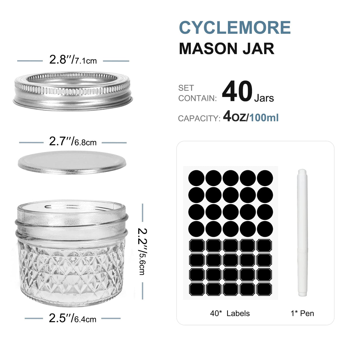 CycleMore clear glass mini mason jar showing contents with diamond appearance