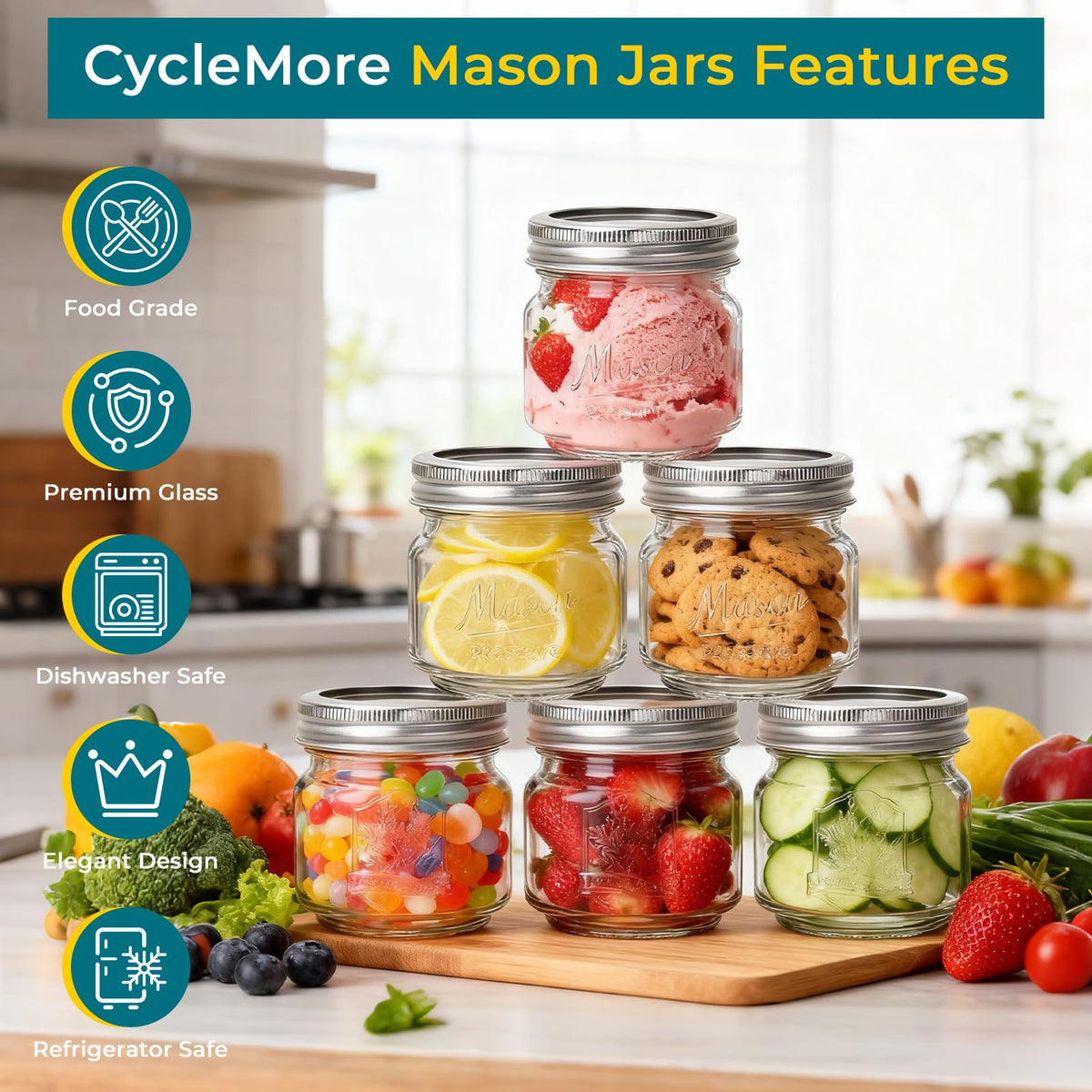 CycleMore clear glass jar showcasing contents for gifts and décor