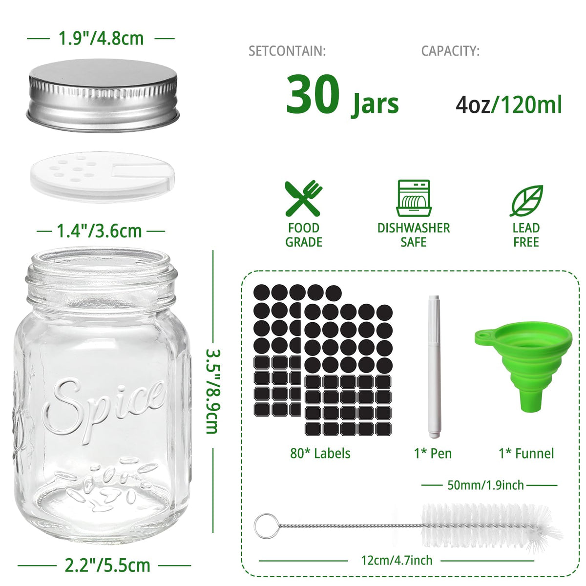CycleMore glass spice jars with metal caps keep spices fresh and organized