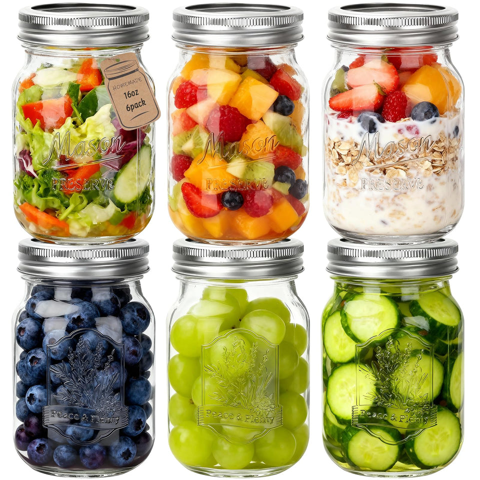 CycleMore 16oz embossed mason jar with textured glass for stylish pantry display