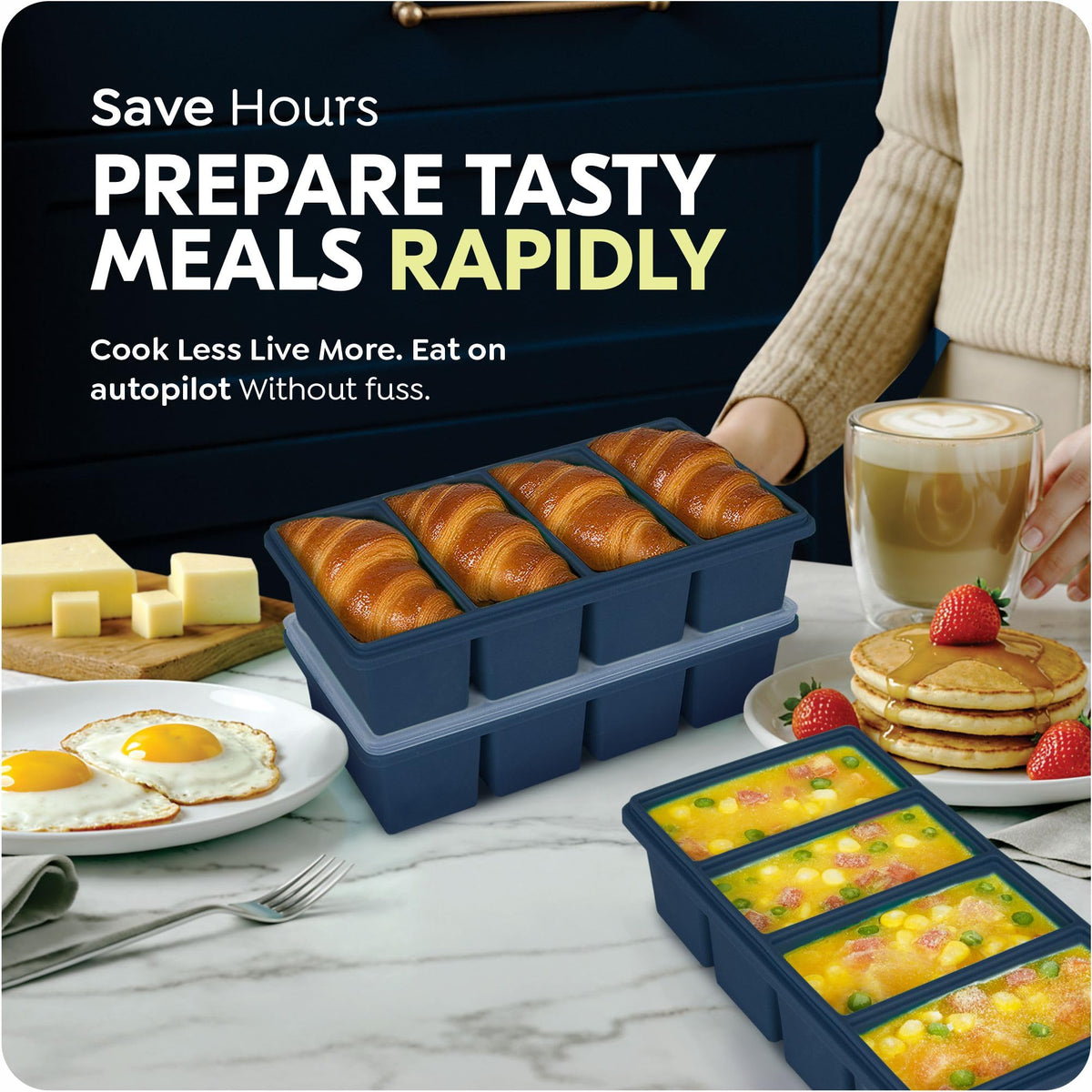 CyhHave stackable trays maximize freezer space for soups, stews, and desserts.