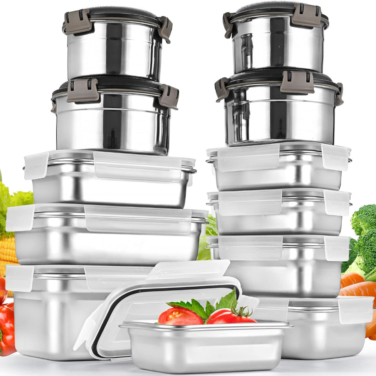Cykorxicc 12pc stainless steel containers with lids for organized meal prep