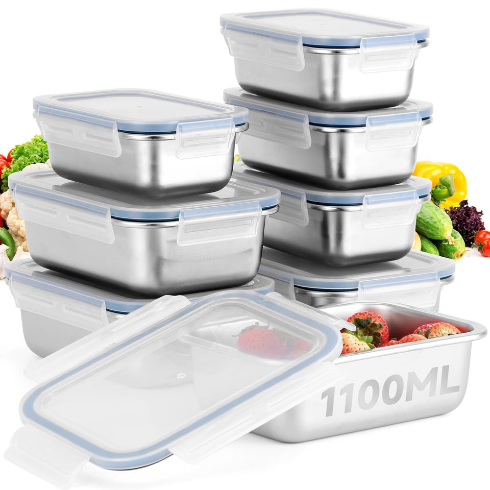 Cykorxicc 8-piece stainless steel containers with lids, 36oz, ideal for meal prep.