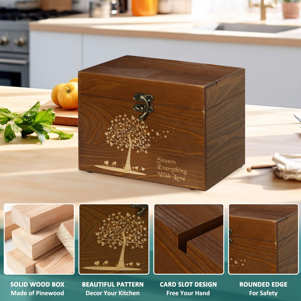 CypherX Vintage Recipe Box wood dividers organizing recipes by category