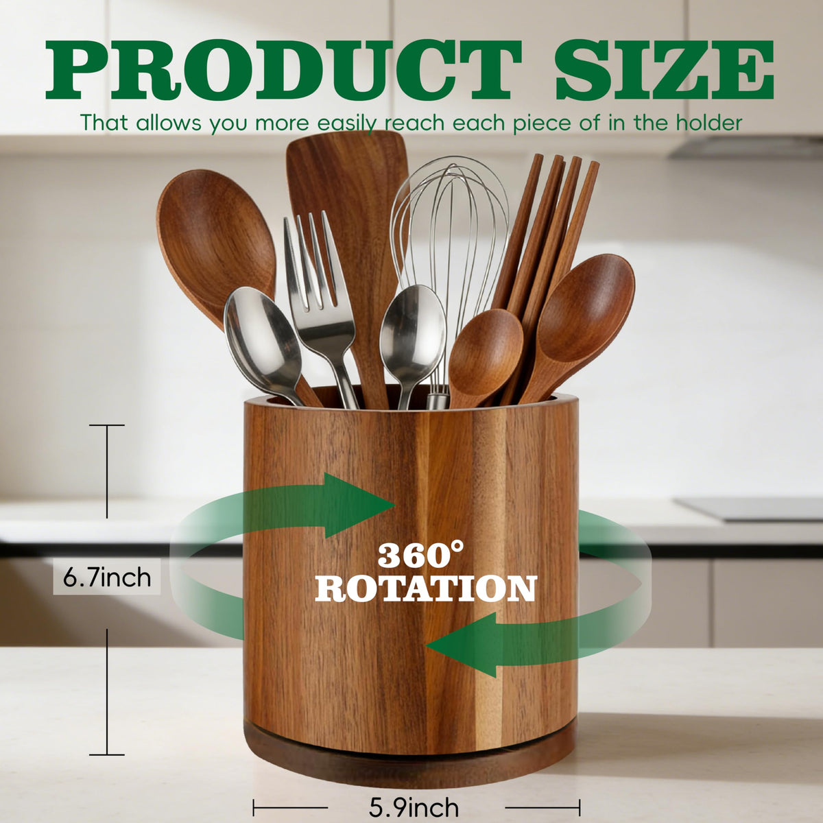 Cyrabota Acacia utensil holder 360 rotation for easy access