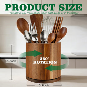 Cyrabota Acacia utensil holder 360 rotation for easy access