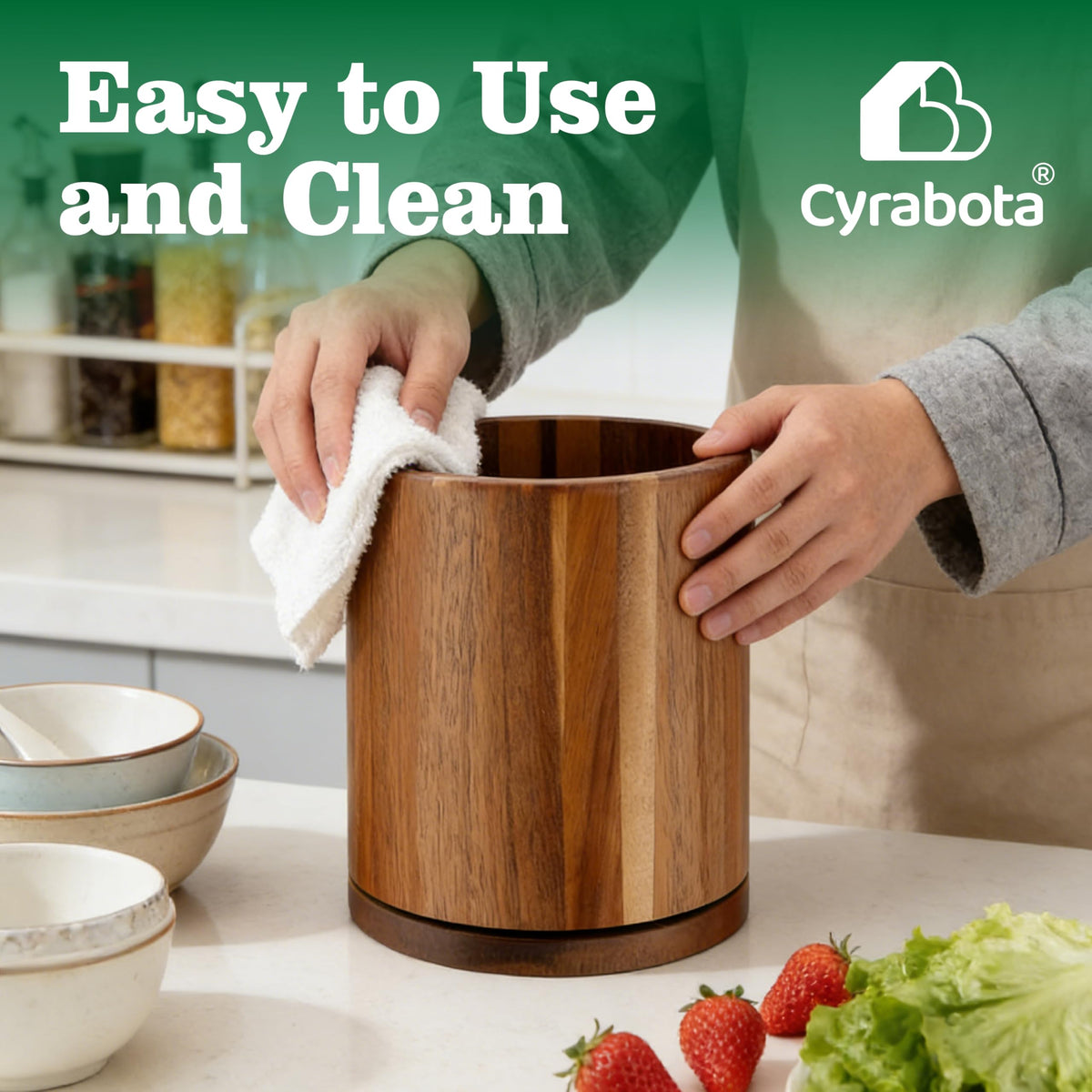 Cyrabota anti-tip-style holder for steady countertop use