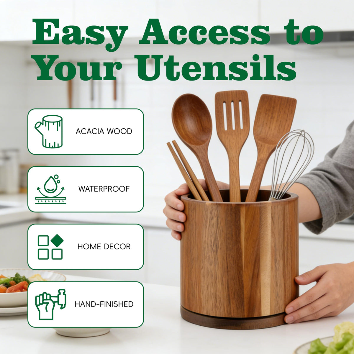 Cyrabota utensil holder deep interior fits more than 15 utensils