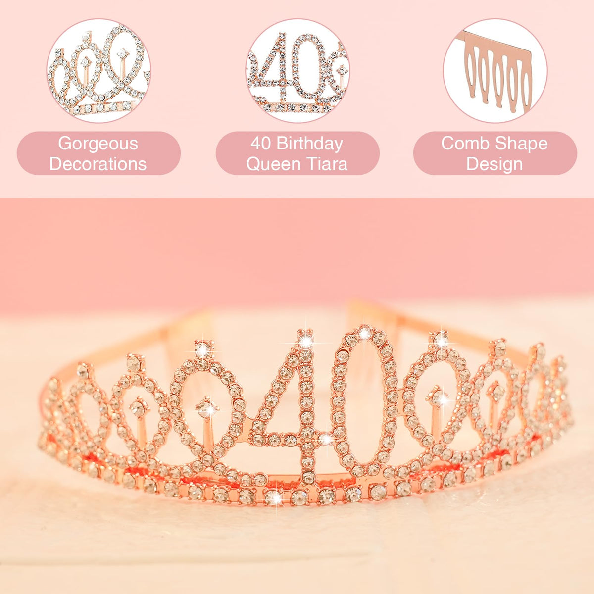 Cyrelwing 40th birthday sash with rose gold text for festive wear