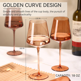 Cyrelwing amber wine glass 18oz angled shot highlighting generous pour for wine nights.