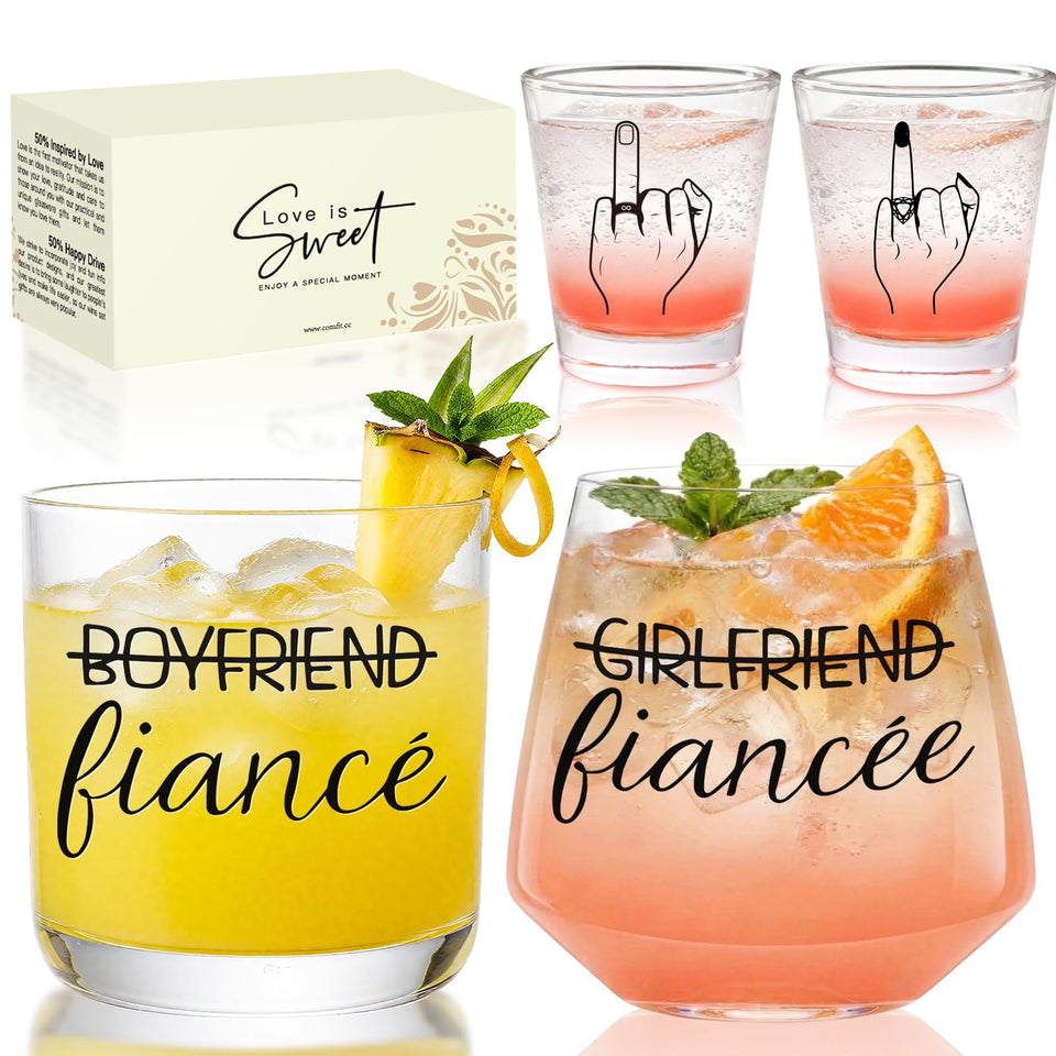 Cyrelwing engagement wine glasses set with bold engraving for elegant toasts