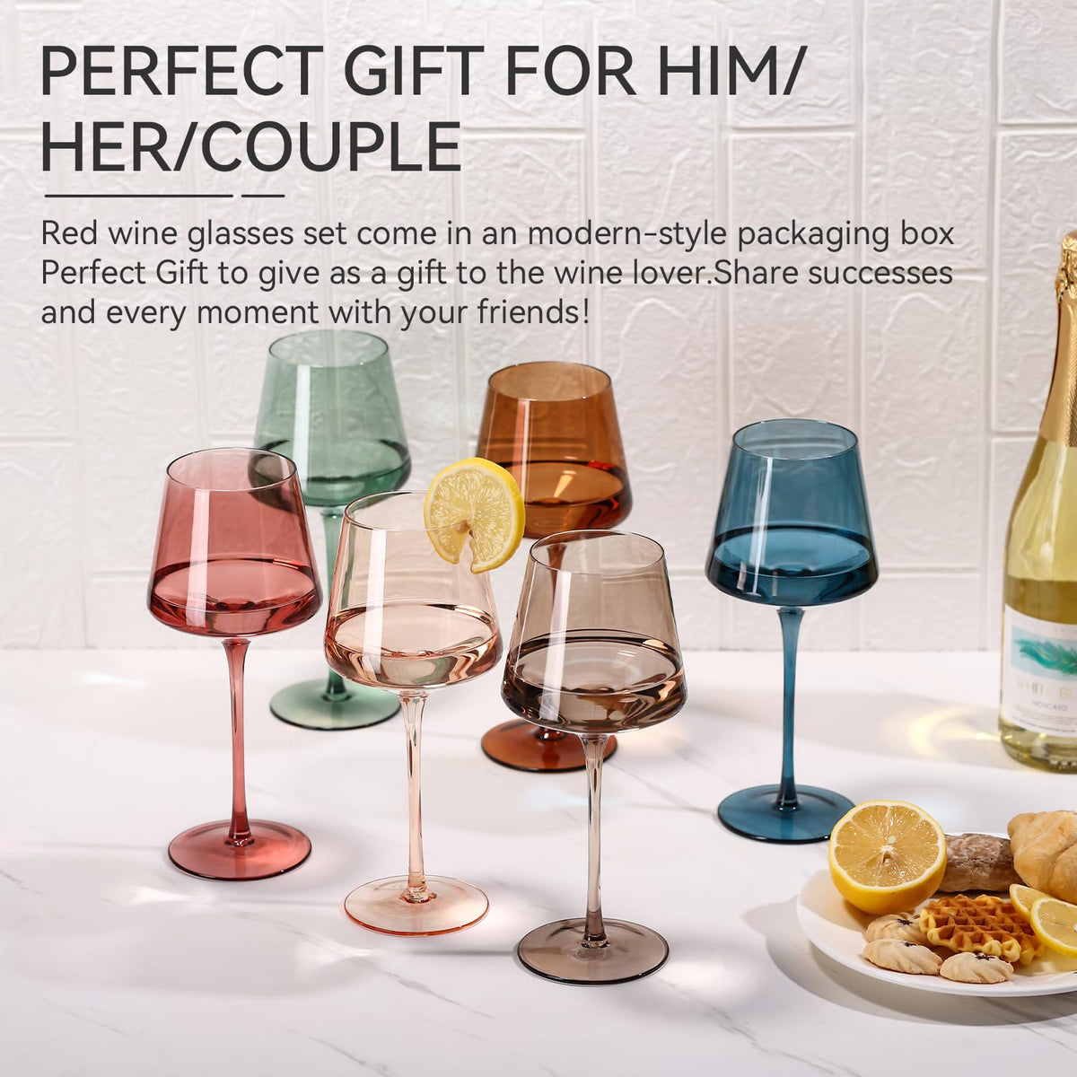 Cyrelwing gift-ready colored wine glasses set for weddings and celebrations