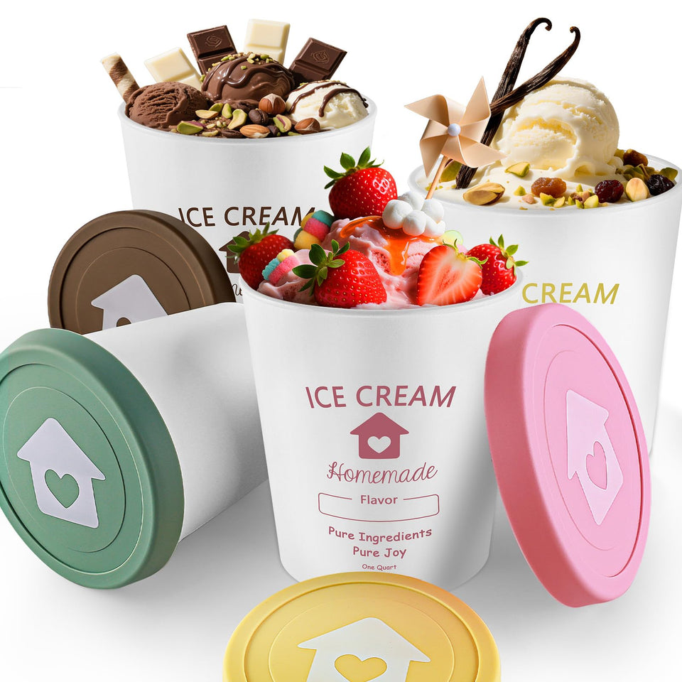 Cyrico ice cream container with airtight lid preserves texture in the freezer.