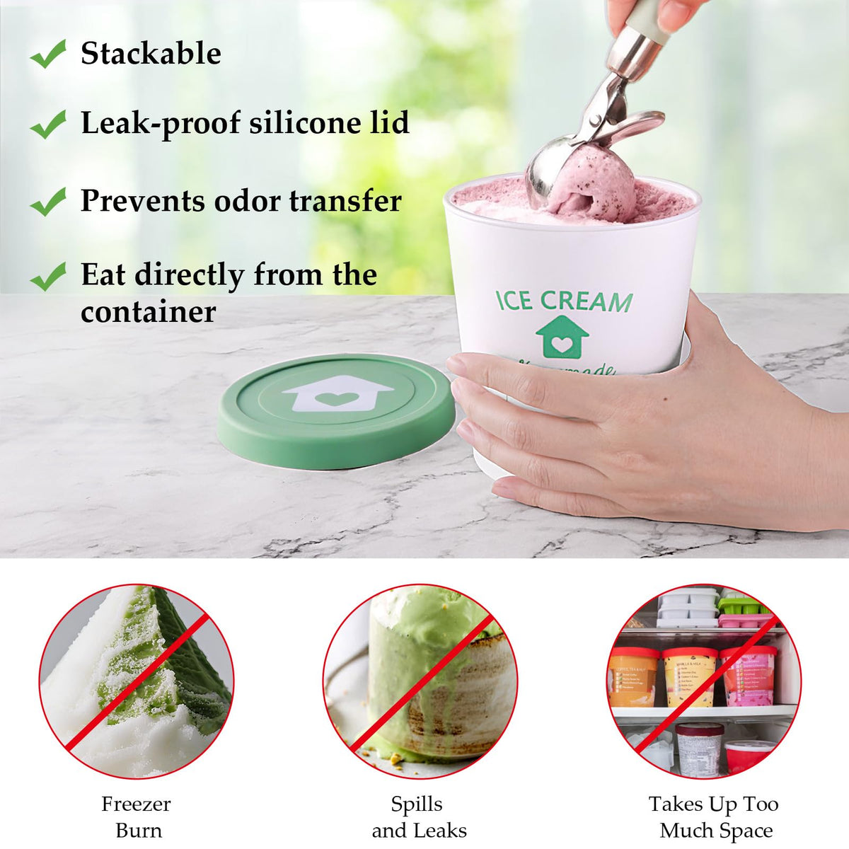 Cyrico stackable design helps keep freezer organized and efficient.