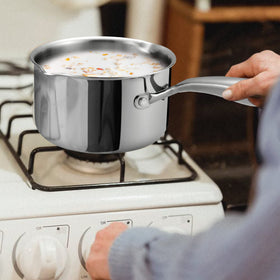 Cyrosa oven-safe saucepan suitable for transitional cooking steps.