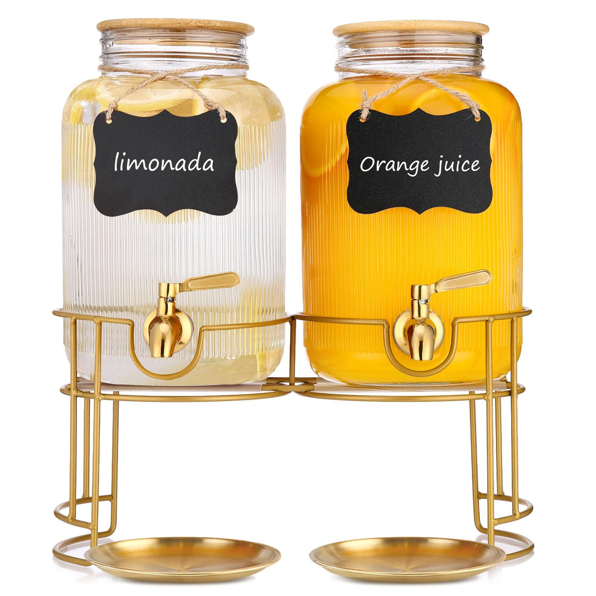 CYYKDA 1 gallon glass drink dispenser with stand offers easy self-service.