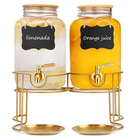 CYYKDA 1 gallon glass drink dispenser with stand offers easy self-service.