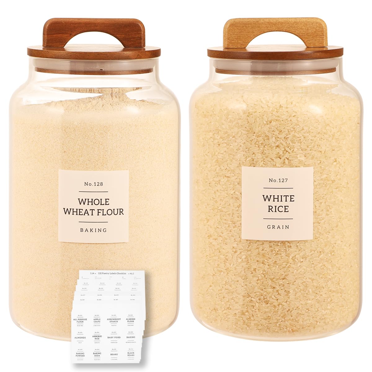 CZDYSM 2-pack large glass containers front view for easy pantry storage and visibility.