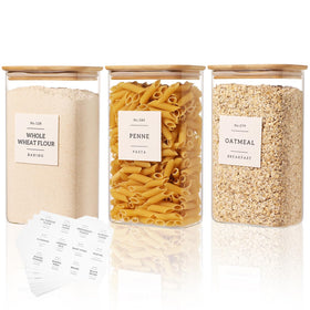 CZDYSM 3-pack square glass pantry jars with wood lids for clear visibility and tight seals.