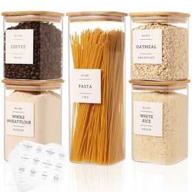 CZDYSM 5 pack square glass pantry containers with clear walls for quick ingredient visibility and tidy storage.