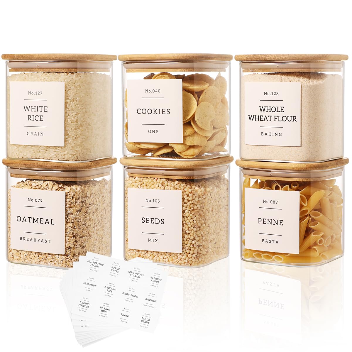 CZDYSM six-pack square glass pantry containers with 24oz capacity for organized storage.